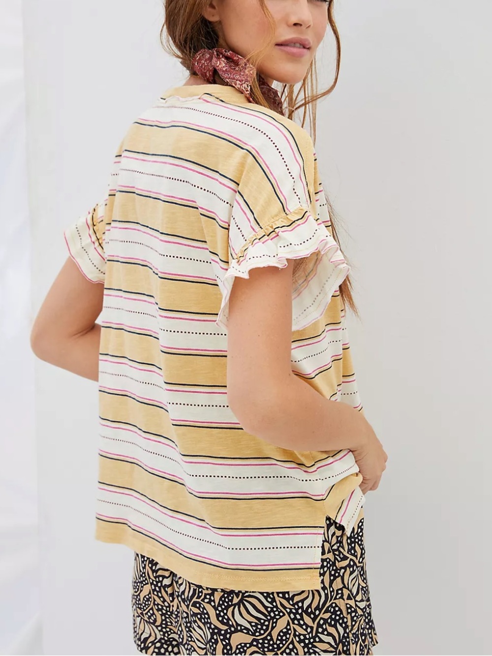 Anthropologie Pilcro Ruffled Striped Relaxed Tee